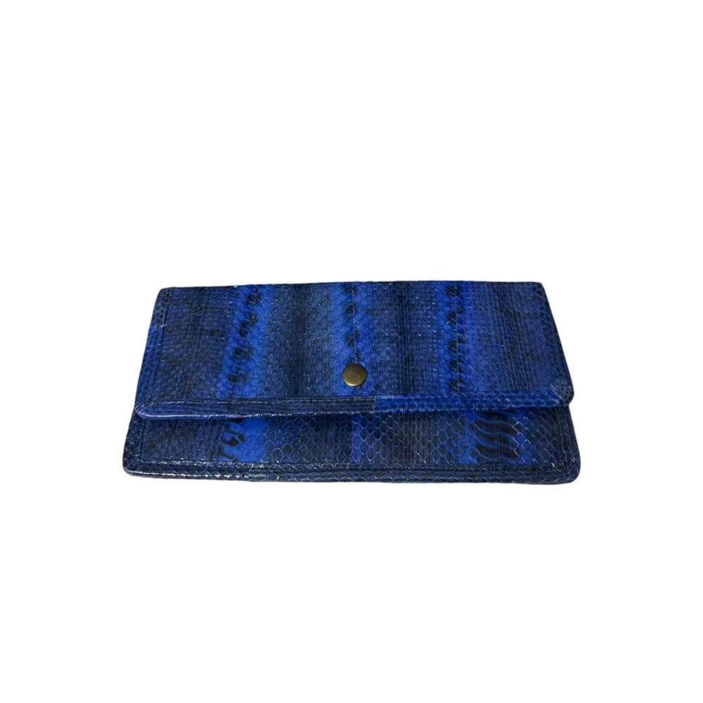 Beirn Electric Blue Snakeskin Exotic Luxury Leather Long Bifold Wallet
